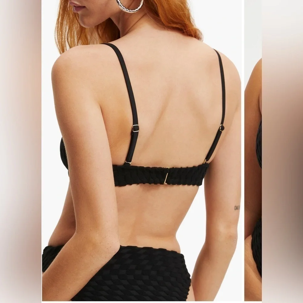 New with tags Good American Black Jacquard Terry Bikini Top